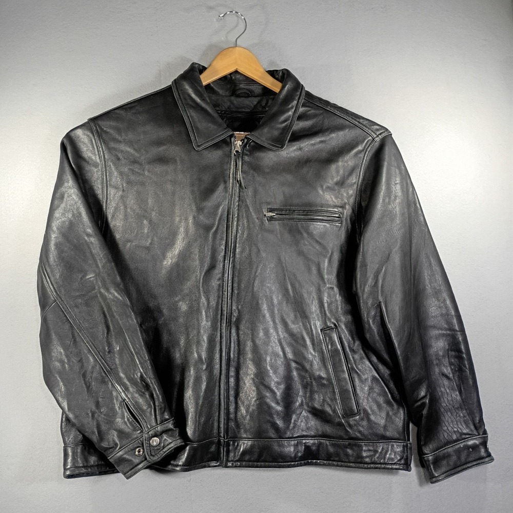 American Classics Leather Bomber Jacket Black XL Quilted Lining Vintage Mens